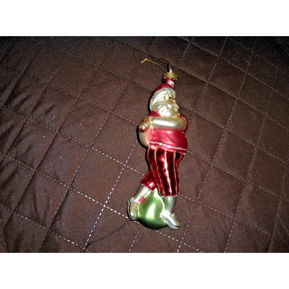 Vintage Blown Glass Christmas Ornament Santa Having Fun Playing Baseball